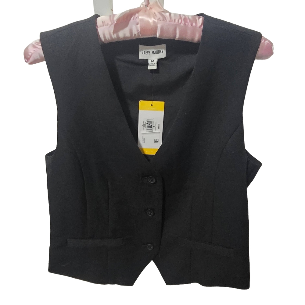 NWT Steve Madden Black Buttoned Vest, Size Medium